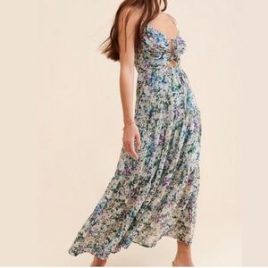 Astr Blue Floral Tier Maxi Dress